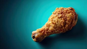 Crispy fried chicken drumstick studio setting food photography vibrant background close-up culinary delight photo