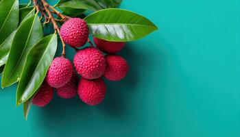 Luscious lychee fruit cluster vibrant background food photography colorful environment close-up view photo