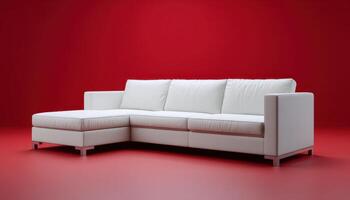 Modern white couch design in minimalist red room stylish home furniture interior decor photo