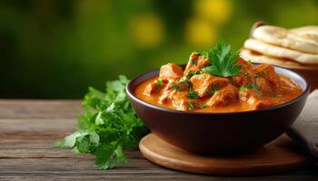 Savoring delicious chicken curry rustic kitchen food photography natural light close-up culinary delight photo