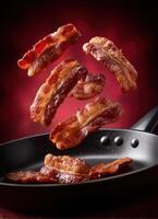 Sizzling bacon cooking in a pan culinary delight food photography kitchen close-up deliciousness unleashed photo