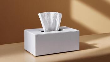 Contemporary tissue box on warm beige surface interior design home decor aesthetic view minimalist concept photo