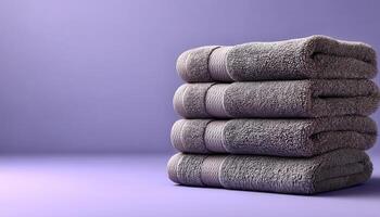 Luxurious stack of oversized spa towels minimalist bathroom low-resolution image serene environment photo