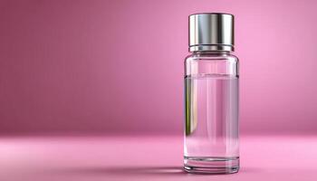 Elegantly displayed perfume bottle on soft pink background product photography aesthetic setting photo
