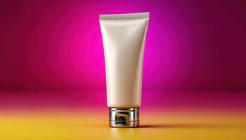 blank cream tube on vibrant gradient background product photography colorful environment central view photo