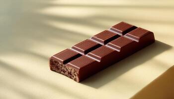Bitten chocolate bar on standard gourmet food photography warm ambient lighting photo