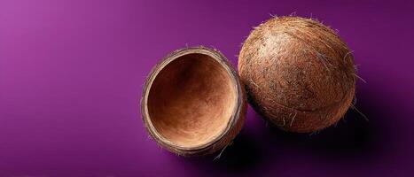 young coconut displayed on rich purple background still life vibrant environment photo