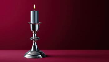 Illuminated candlestick display elegant setting photography dramatic lighting close-up view artistic concept photo