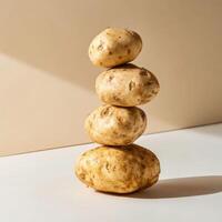 Balanced sunchokes stacked artistically on beige background minimalist composition food photography photo