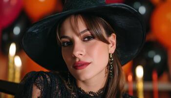 Enchanting witch costume event glamorous woman in a creative atmosphere captivating portrait photo