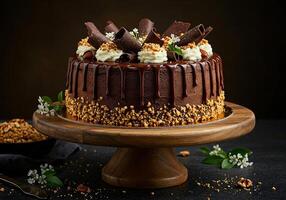 Decadent Chocolate Cake with Nuts and Whipped Cream photo