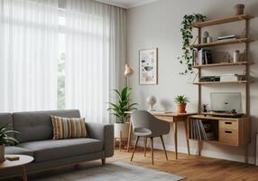 Modern living space showcasing minimalist decor and functional furniture layout photo