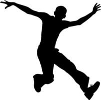 Joyful Man Silhouette Jumping with Arms Wide Open Active, Excitement, Motion vector