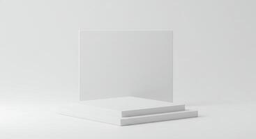 Minimalist White Product Display Stand with Backdrop on Soft Lig photo