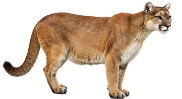 Detailed Profile of a Majestic Cougar Against a White Background photo