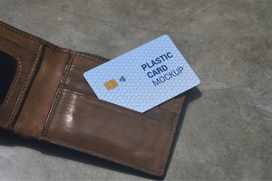 Two Plastic Card Credit Card Mockup with Wallet and Background psd