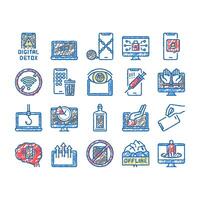 Digital Device Detox set Icons hand drawn vector