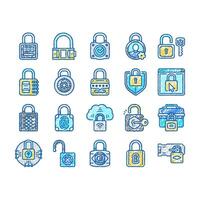 padlock lock safe password key icons hand drawn vector