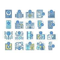 Data Recovery Computer Processing Icons hand drawn vector