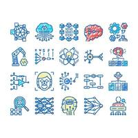 Neural Network And Ai set Icons hand drawn vector