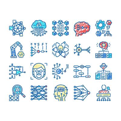Neural Network And Ai set Icons hand drawn