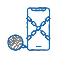 mobile phone with chain and core icon doodle illustration vector