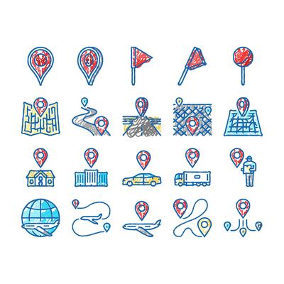 location pin map point icons hand drawn