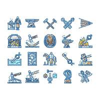 blacksmith forge anvil hammer icons hand drawn vector