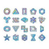 impossible geometric shape icons hand drawn vector