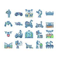 robot harvests automation icons hand drawn vector