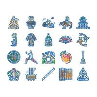 taoism yang yin ying chinese icons hand drawn vector