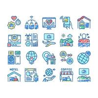 Digital Nomad Worker set Icons hand drawn vector