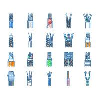 wire cable technology connection icons hand drawn vector