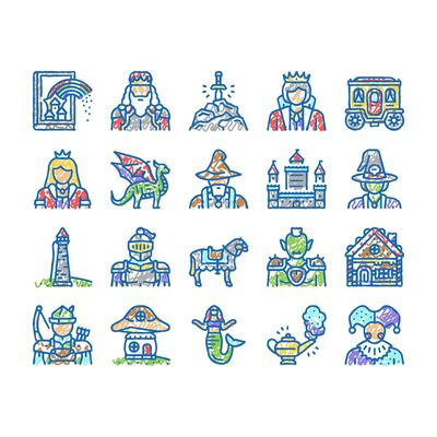 Fairy Tale Magical Story Book Icons hand drawn