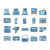 retro gadget technology device icons hand drawn vector