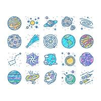 Galaxy System Space set Icons hand drawn vector