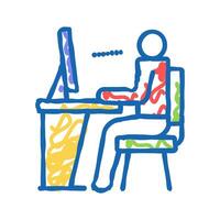 employee looking on computer screen icon doodle illustration vector
