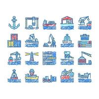 Container Port Tool set Icons hand drawn vector
