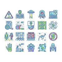 Ufo Guest Visiting set Icons hand drawn vector