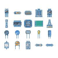 electronic component circuit chip icons hand drawn vector