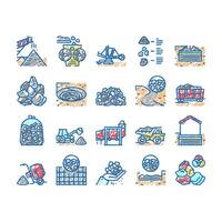 Crushed Stone Mining set Icons hand drawn vector