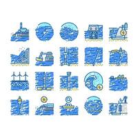 wave energy power tidal icons hand drawn vector