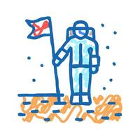 astronaut installing flag on planet surface icon doodle illustration vector