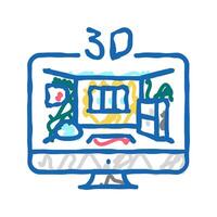 3d sketching interior design home icon doodle illustration vector
