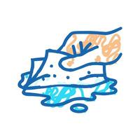 soaking spills with paper towel icon doodle illustration vector