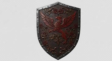 A shield with a red dragon on it photo
