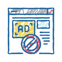 blocked ads web site icon doodle illustration vector