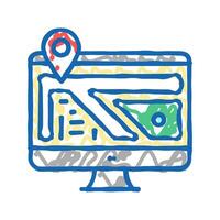 computer monitor map location icon doodle illustration vector