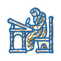 monk scribe byzantine icon doodle illustration vector