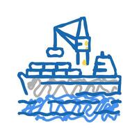 containers loading on ship in port icon doodle illustration vector